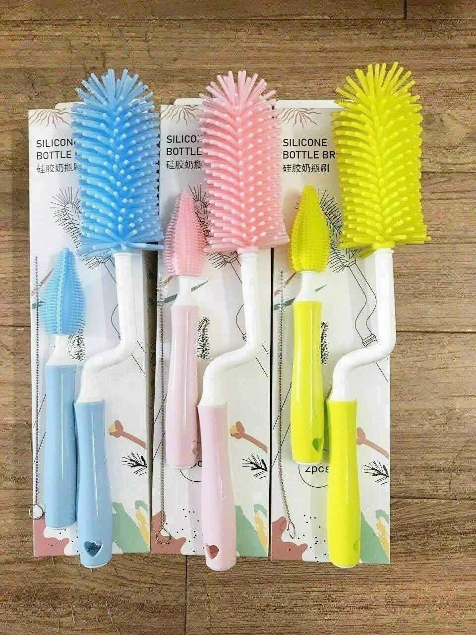 Bộ cọ rửa bình sữa silicon cho bé 3 chi tiết, cọ sạch bình sữa và núm ti