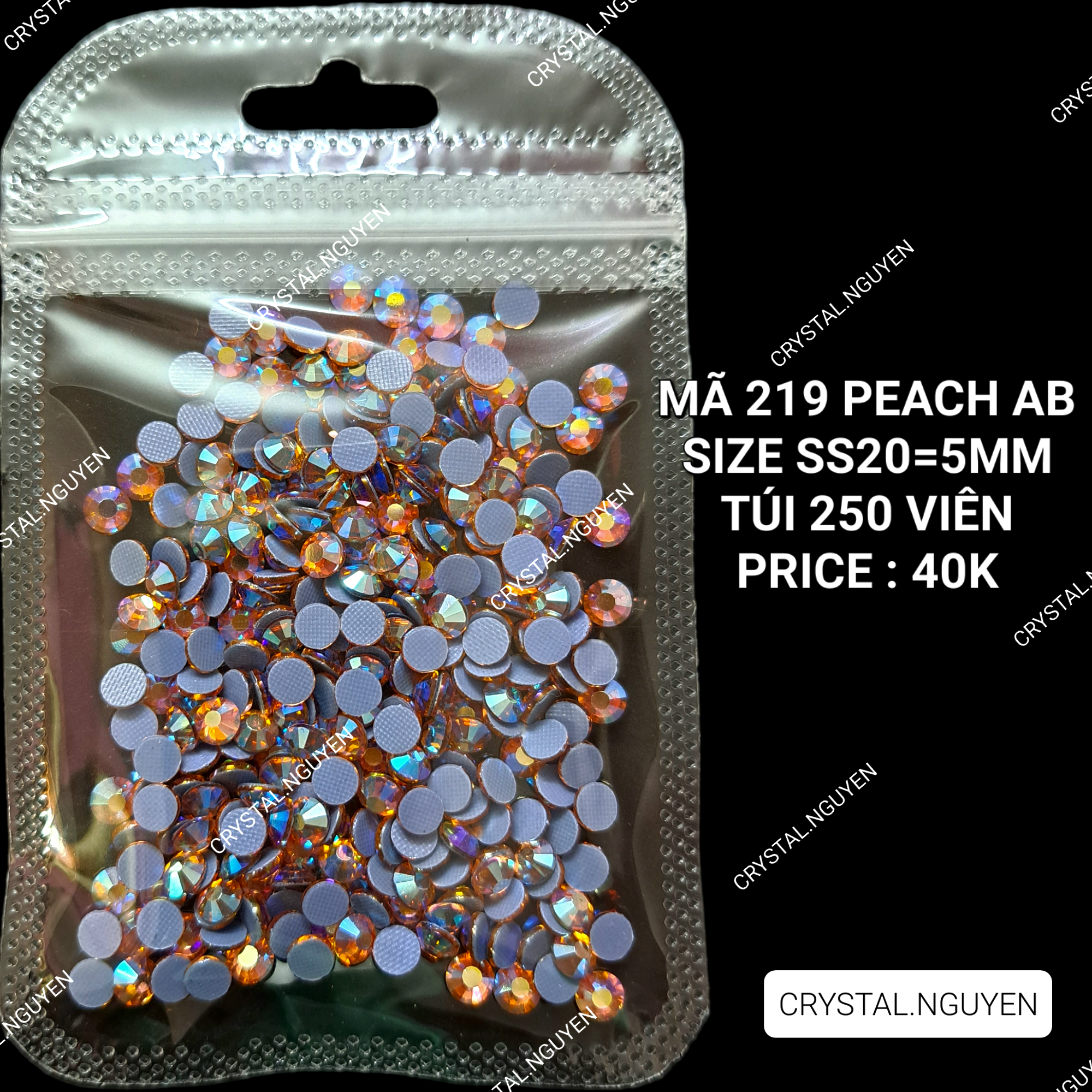 MÃ 219 PEACH AB- ĐÁ NAIL KHAY - ĐÁ TÚI MIX SIZE- ĐÁ LẺ SIZE