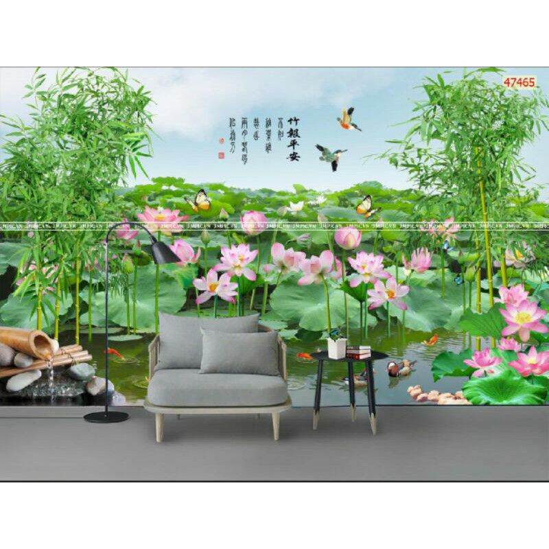 Tranh 3d hoa sen dán trang trí tường