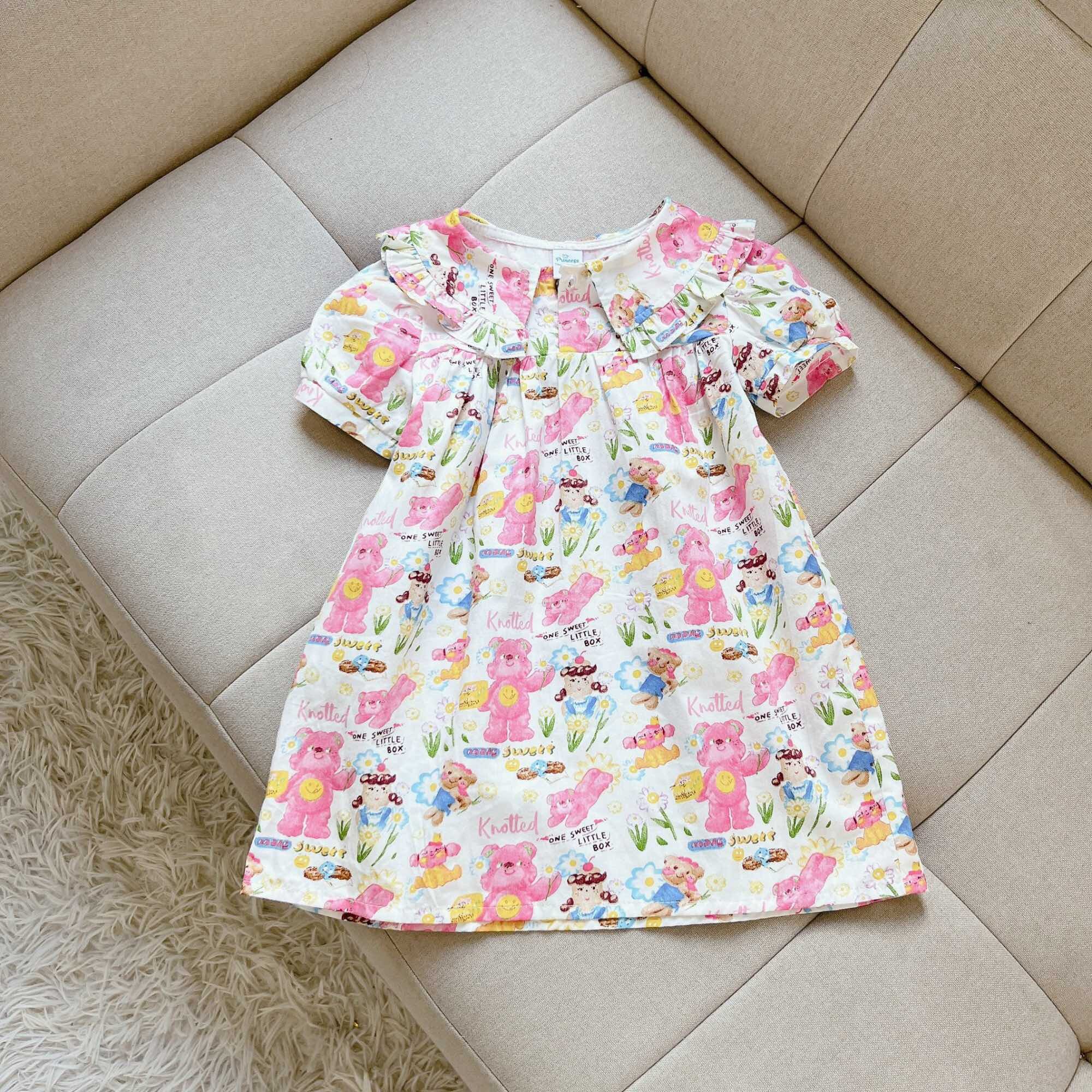 Váy bé gái (8-26kg) cổ sen eo cong - họa tiết