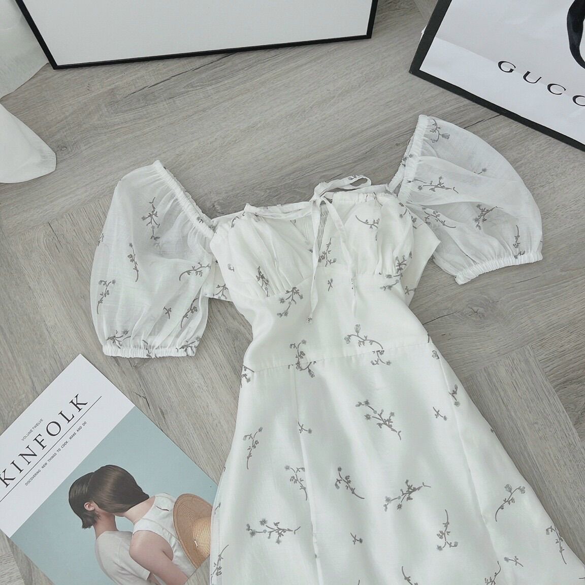 váy đầm kiểu maxi hoa nhí tay phồng