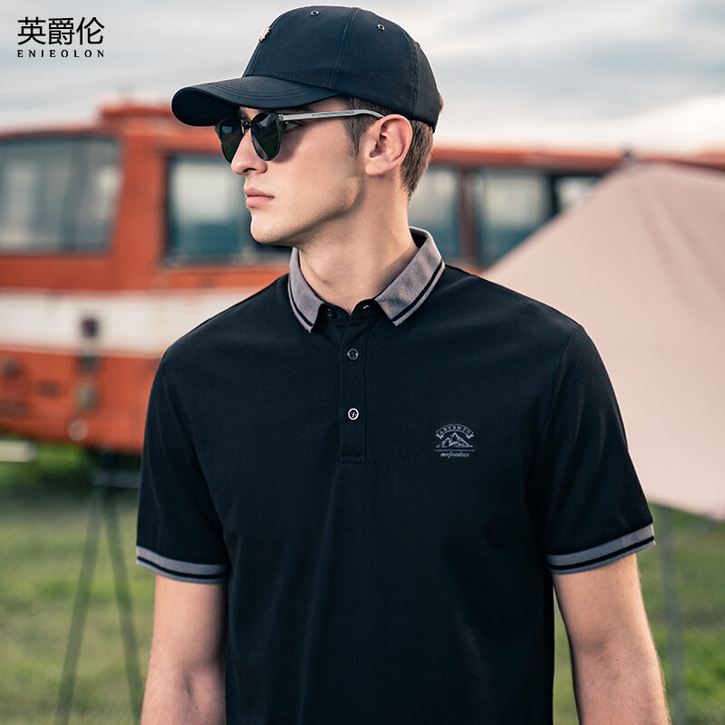 Áo Polo Cotton Pique Bóng Lụa Yingjuelun Áo Phông Polo Tay Lỡ Cổ Bẻ Thường Ngày Thương Vụ Tay Ngắn Thương Hiệu Thời Trang Nam Áo