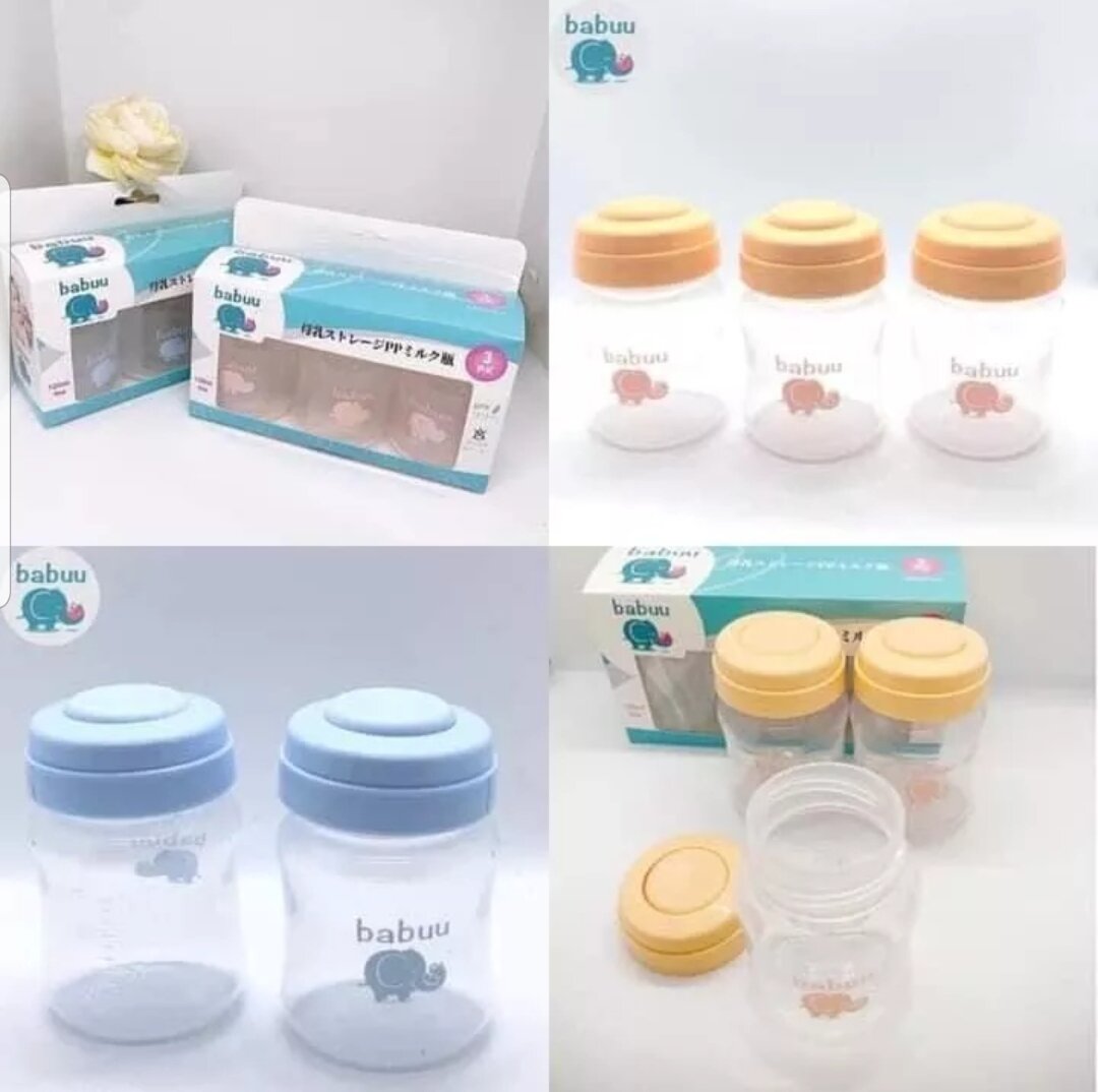 Bộ 3 bình trữ sữa babuu nhật bản hộp lọ đựng sữa mẹ 120ml nắp được núm ti cổ rộng