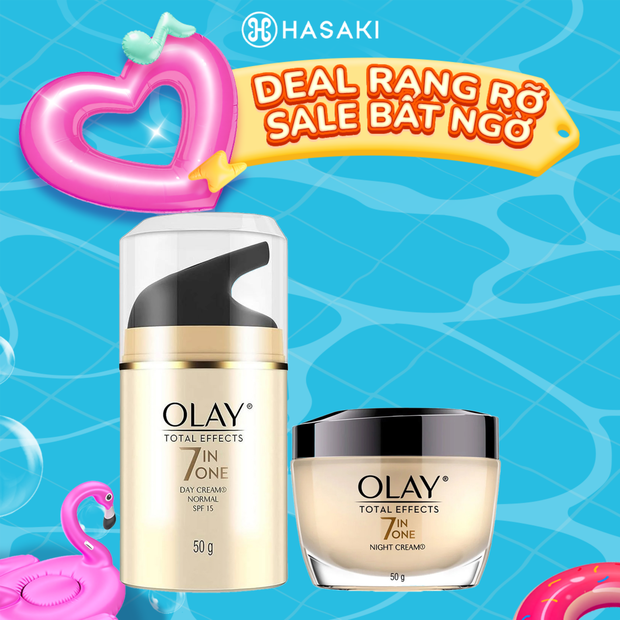 [DAILY] Combo Kem Dưỡng Olay Ngừa Lão Hóa Ban Ngày  Ban Đêm 50g/Lọ Total Effects 7 in One Day Cream Normal SPF 15 + Total Effects 7 in One Night Cream Hasaki Sản Phẩm Chính Hãng