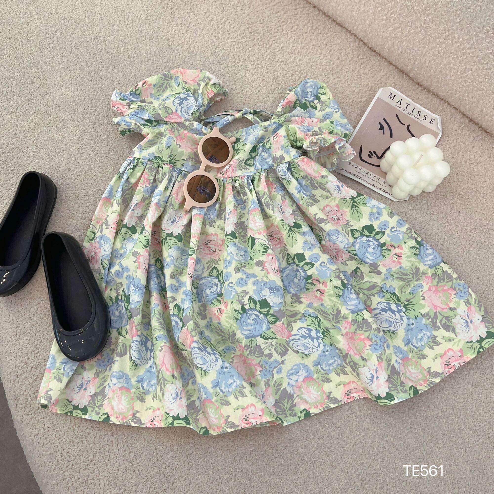 Váy hoa bé gái chất thô hàn mềm mát size 8-18kg