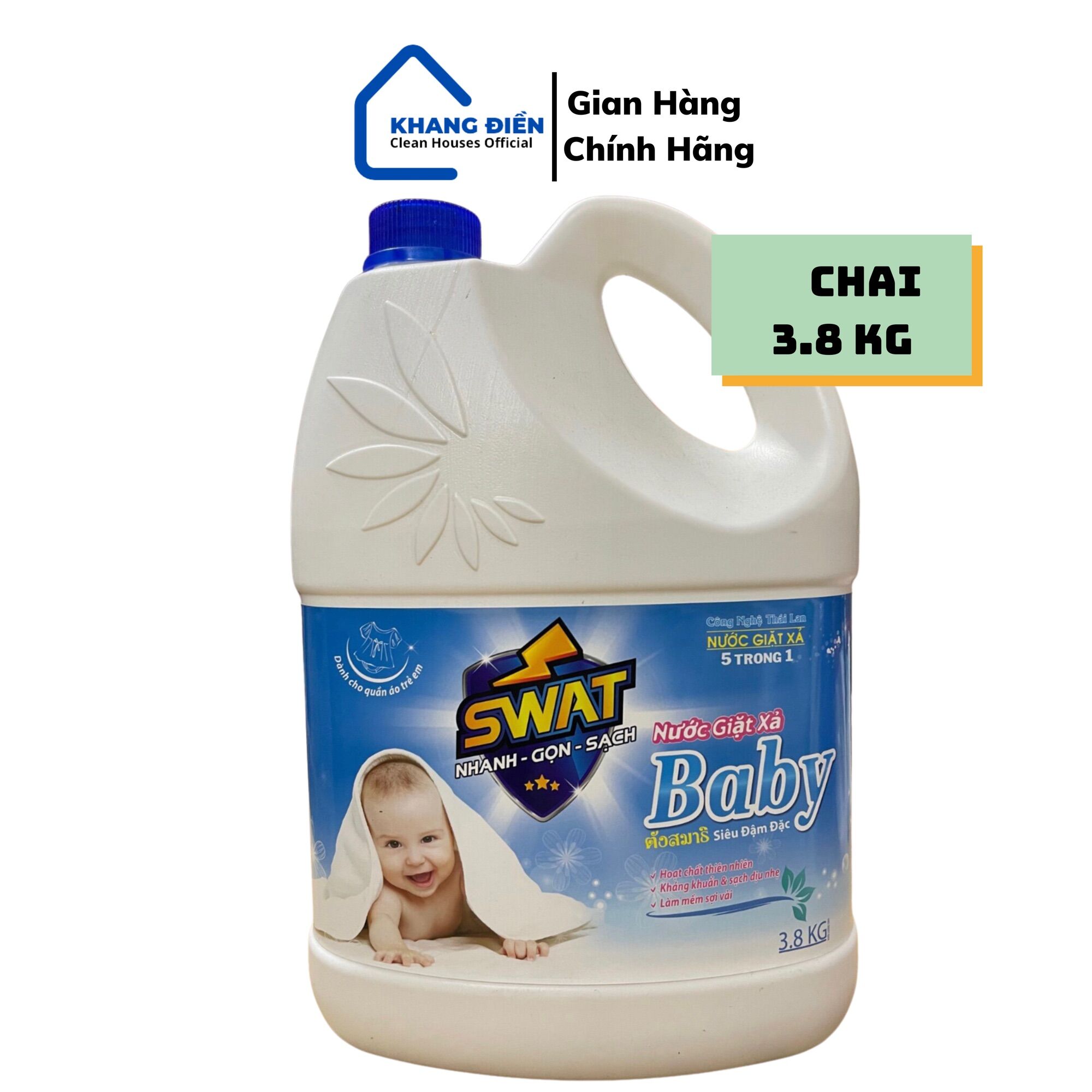 Nước giặt xả baby 5 in 1 swat 3.8l - cam kết chính hãng