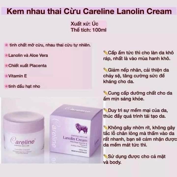 Kem dưỡng ẩm mỡ cừu, nhau thai cừu