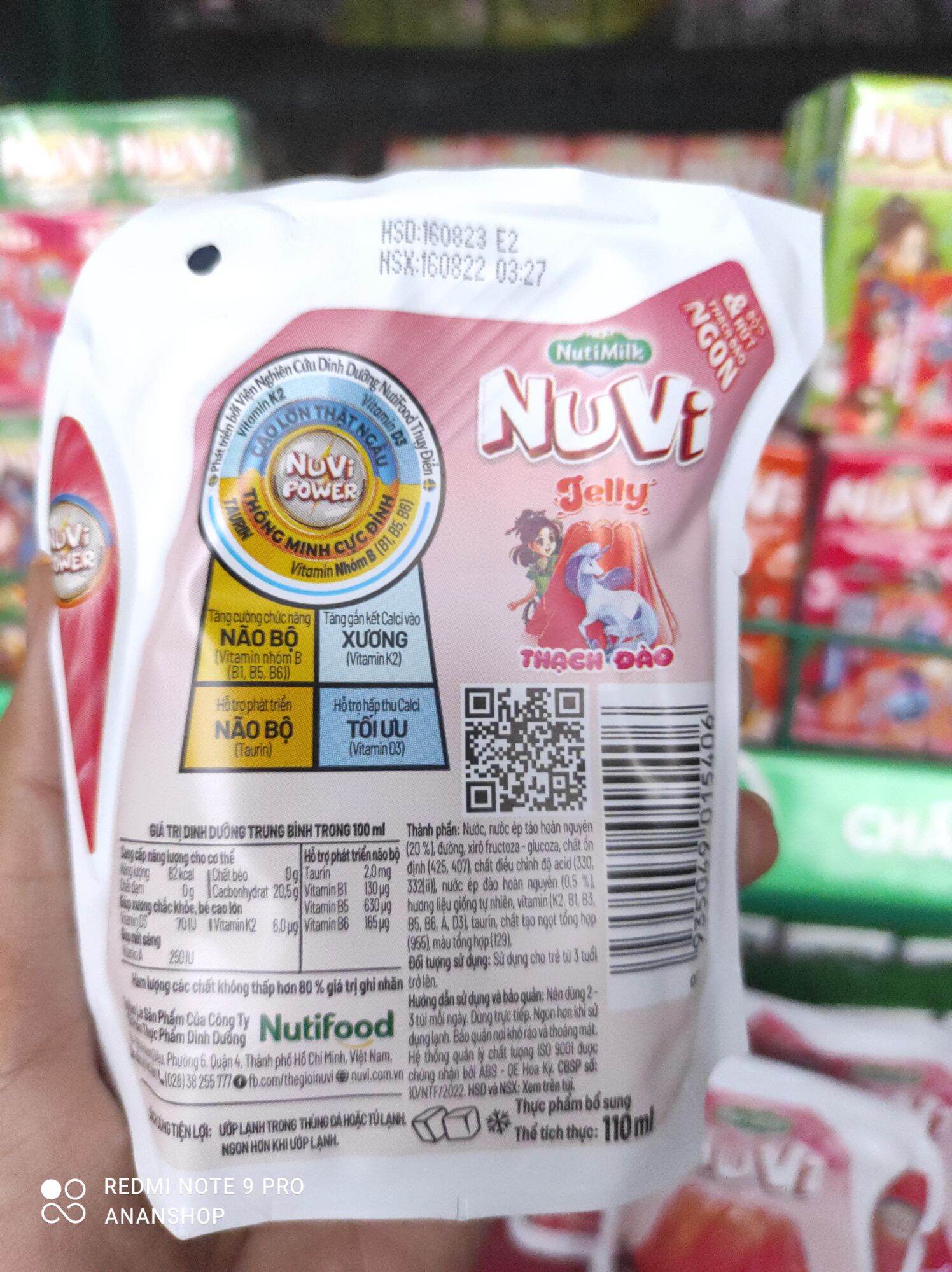 Thùng 24 túi Nuvi thạch đào Jelly (24 túi x 110ml)