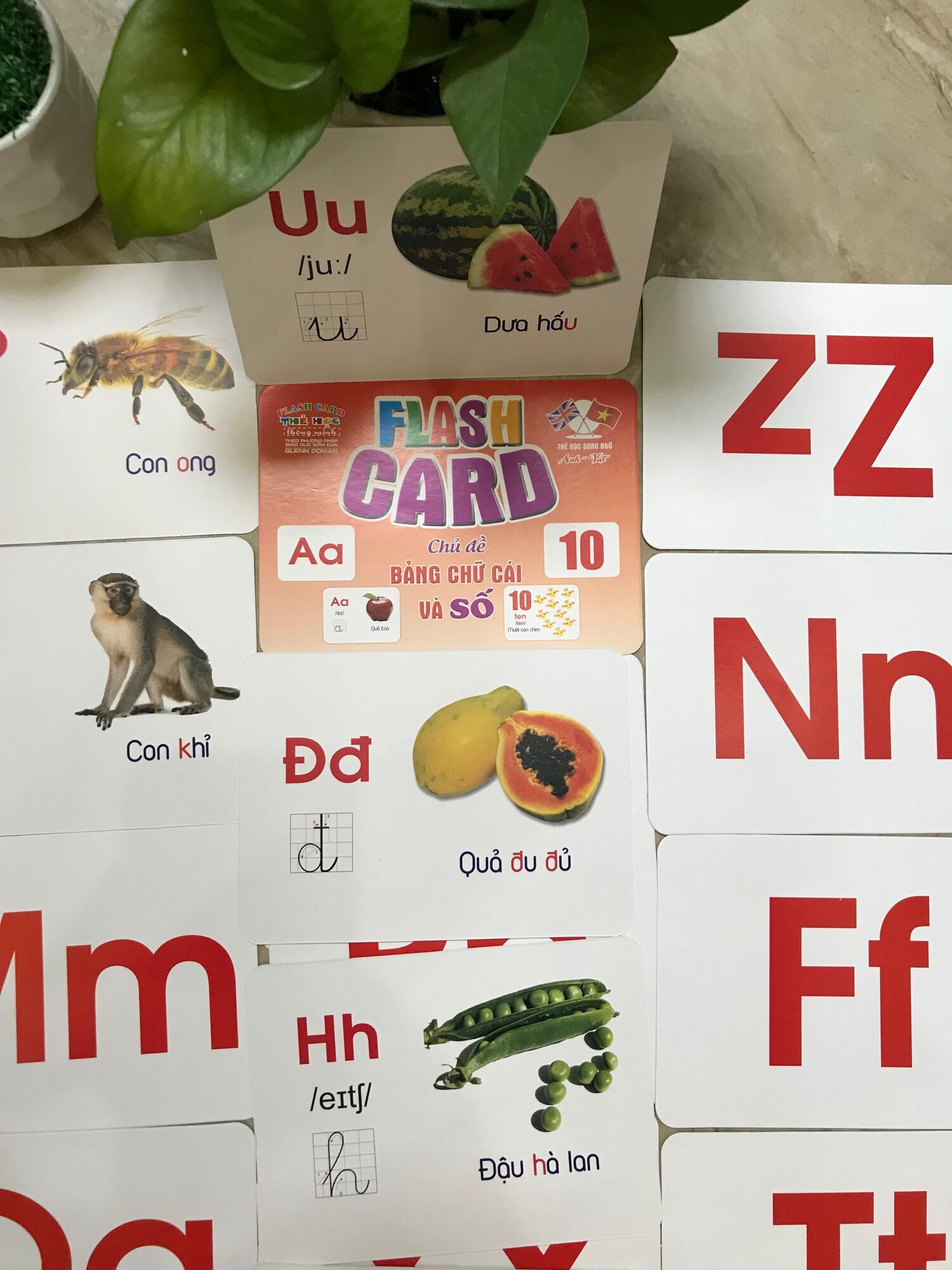 Thẻ học gồm 29 chữ cái tiếng Việt và 11 chữ số từ 0-10