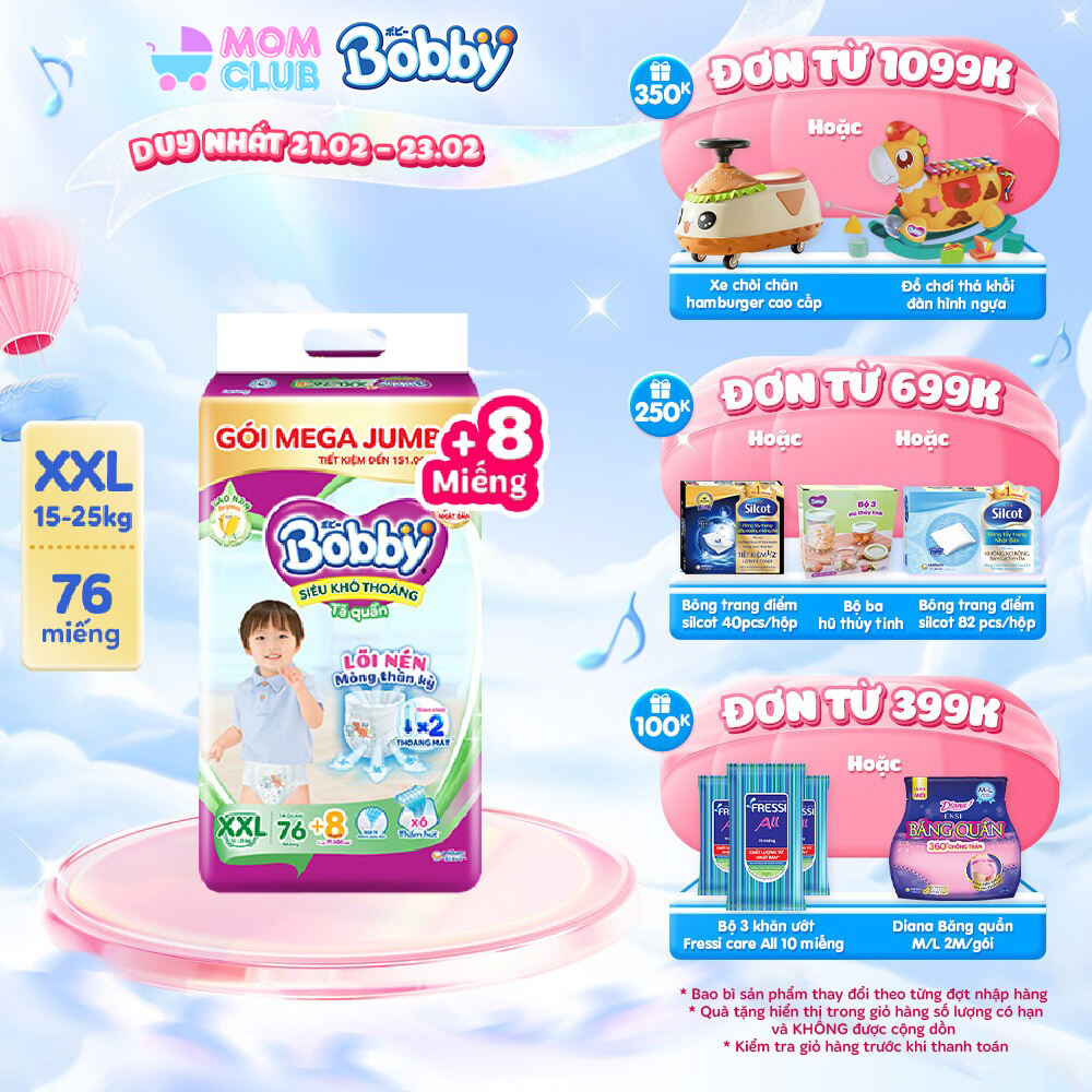 Tã/bỉm quần Bobby 3mm Gạo non XXL76