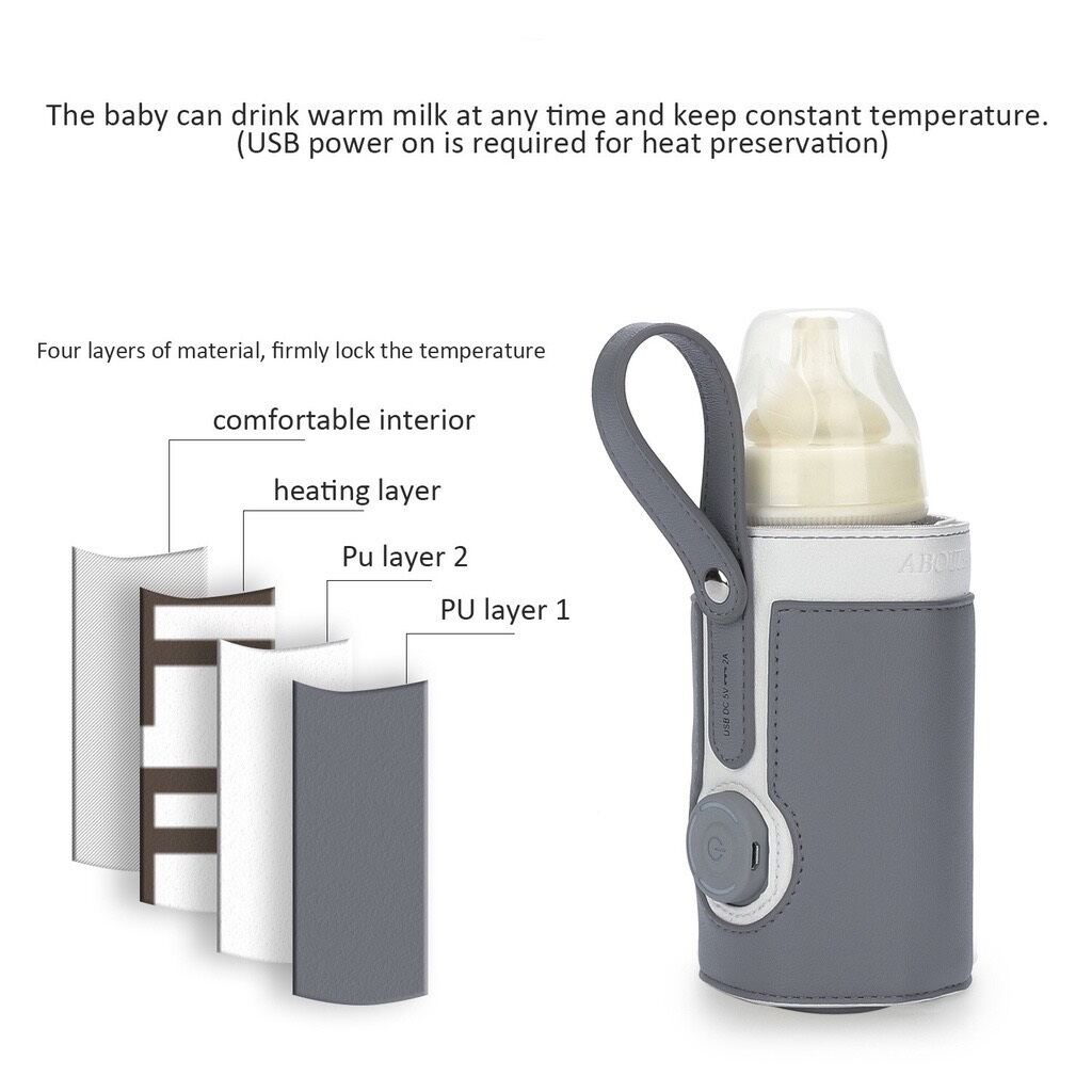 Túi da ủ ấm bình sữa cao cấp aboutbaby, 3 chế độ sưởi ấm, túi ủ sữa ô tô di động