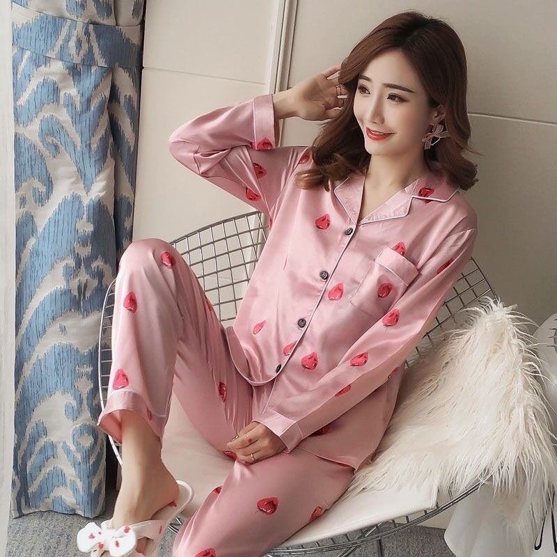 [HCM]SET BỘ  NGỦ PIZAMA PHI LỤA TAY DÀI -SN0239