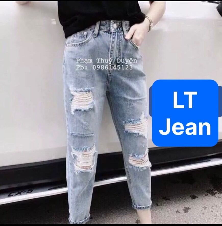 [Mua 2 giảm 5%] Quần jean nữ chất bò xanh có size đại rách kiểu fom nâng mong tôn dáng hottrend