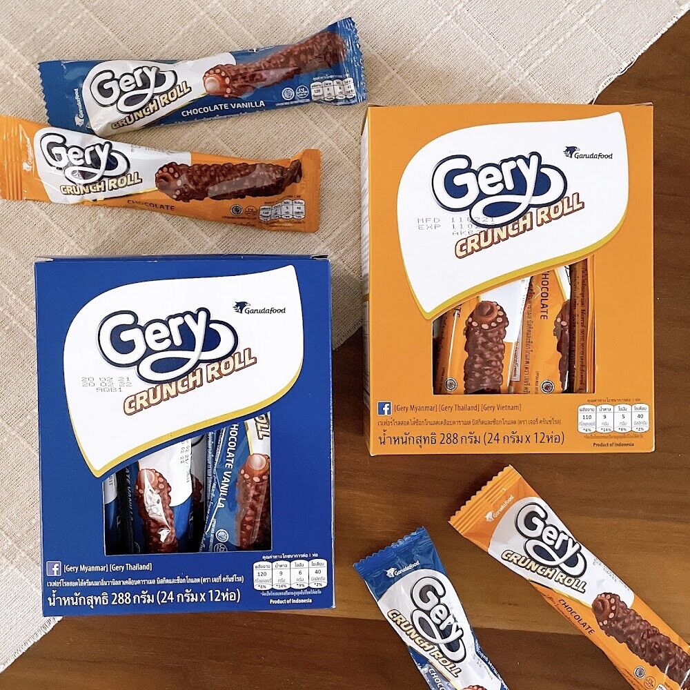 Bánh Phủ Socola Gery Crunch Roll Hộp 276G (12 Thanh)