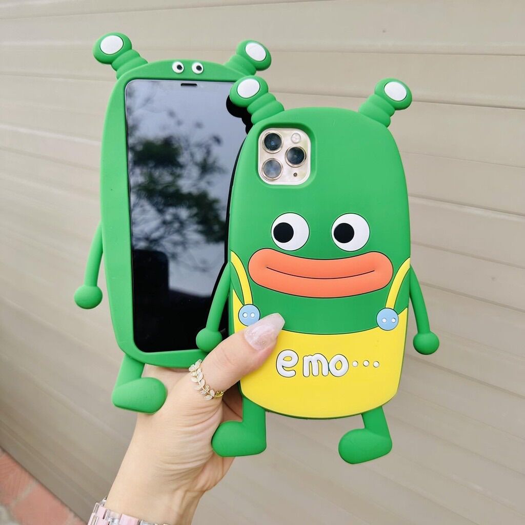 Ốp Iphone - Ốp Sâu xanh emo miệng rộng cute từ Iphone 6 đến Iphone 14 Pro max