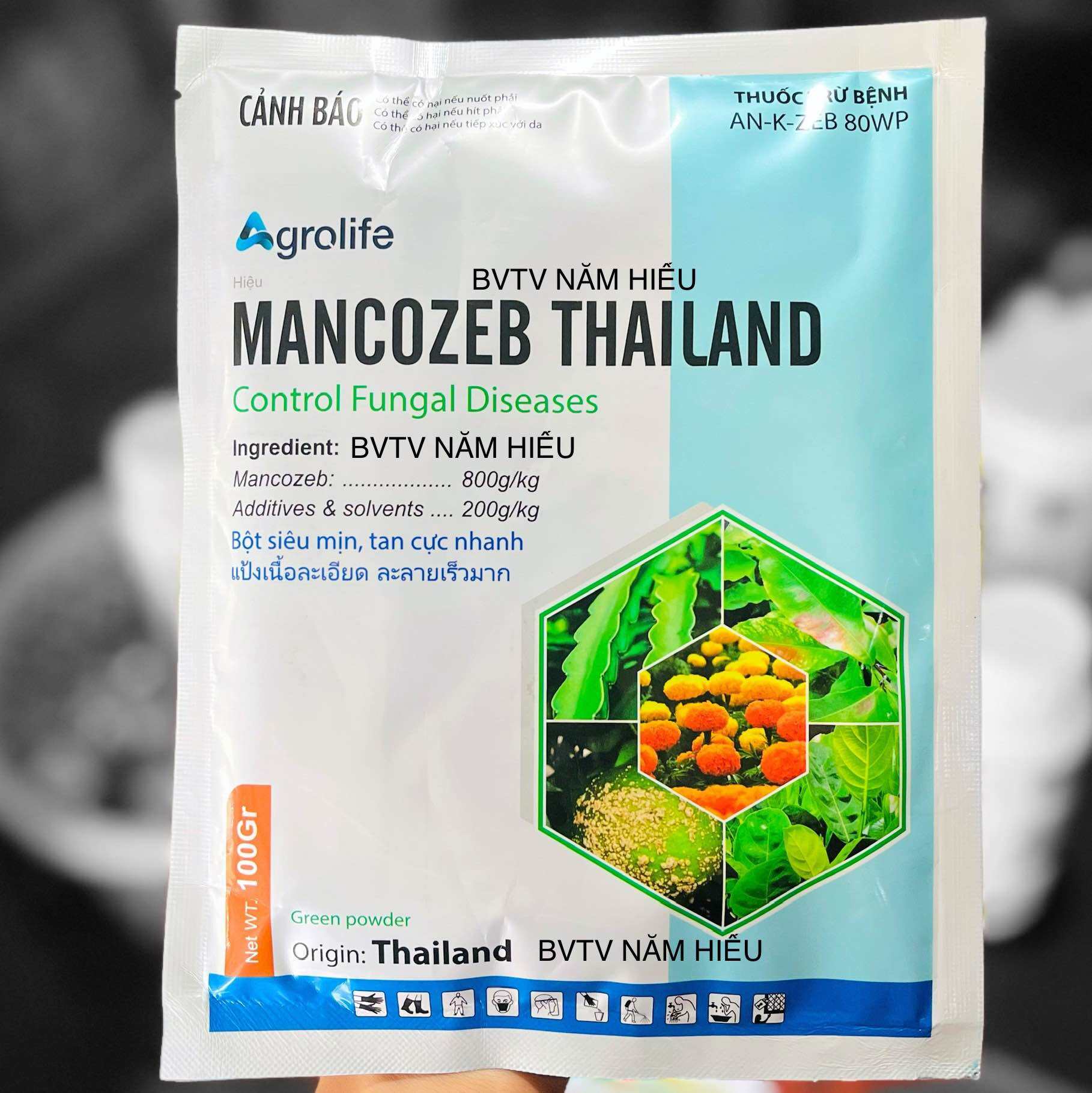 Mancozeb XANH 2024 - THAILAND 800WP 100g - cho hoa mai, hoa lan, cây kiểng, cây ăn trái - Thuốc Trừ bệnh vàng lá, rụng lá, rỉ sắt, thán thư, chết nhanh, sương mai