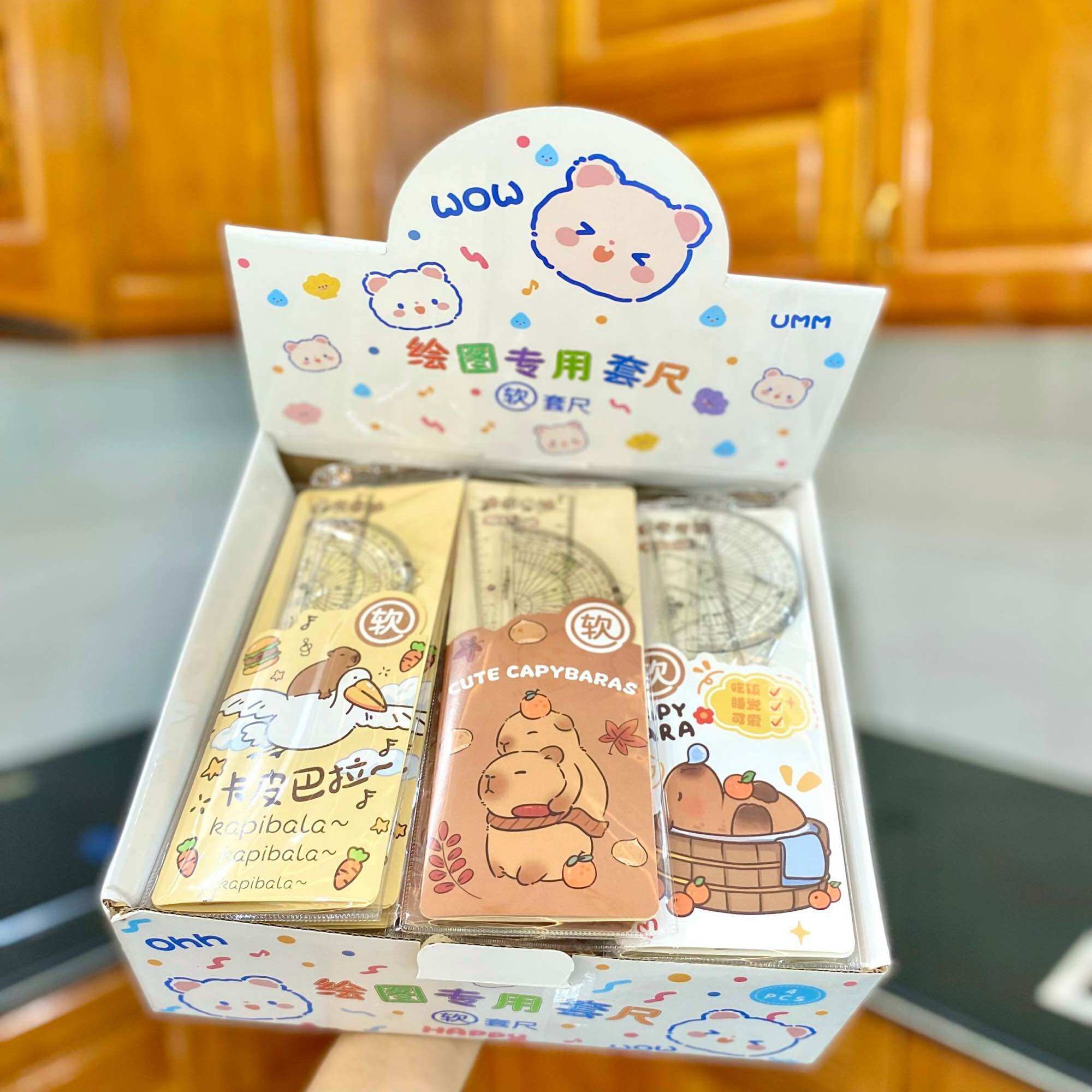 Bộ Êke, Thước Kẻ, Đo Độ, Đo Góc 4 Món CAPYBARA/LOOPY Cute