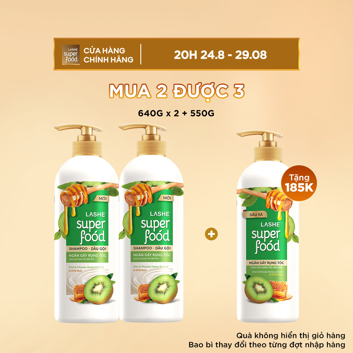 Combo 2 dầu gội lashe superfood 640gx2 + tặng dầu xả lashe superfood 550g