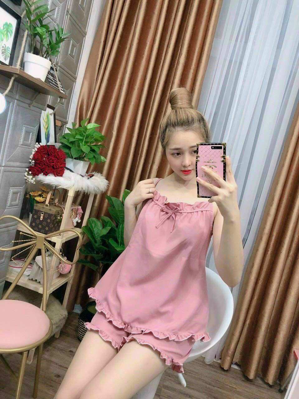 Đồ bộ lụa mặc nhà form rộng mát
