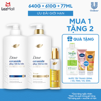Combo 3 Dầu Gội, Kem Xả Dove Ceramide Phục hồi hư tổn / Biotin Ngăn gãy rụng tóc và Serum dưỡng tóc 2 lớp 640g, 610g, 77ml (bao bì tùy đợt nhập hàng)