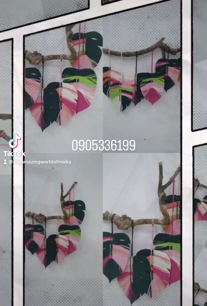 Cành lá macrame có phun keo định hình