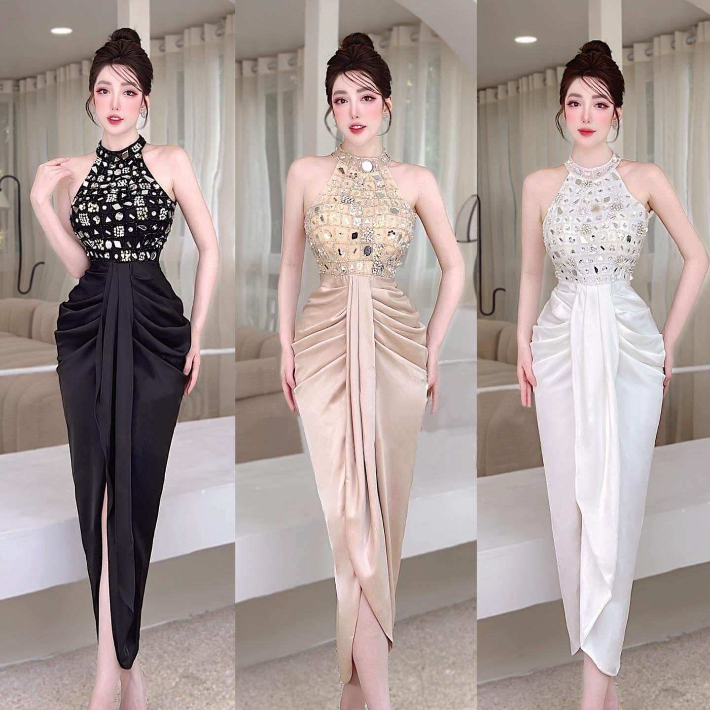 Đầm body cổ yếm đính đá