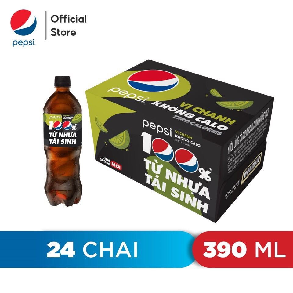 Thùng 24 chai Pepsi Vị Chanh Không Calo-Chai 390ml - Hot sale