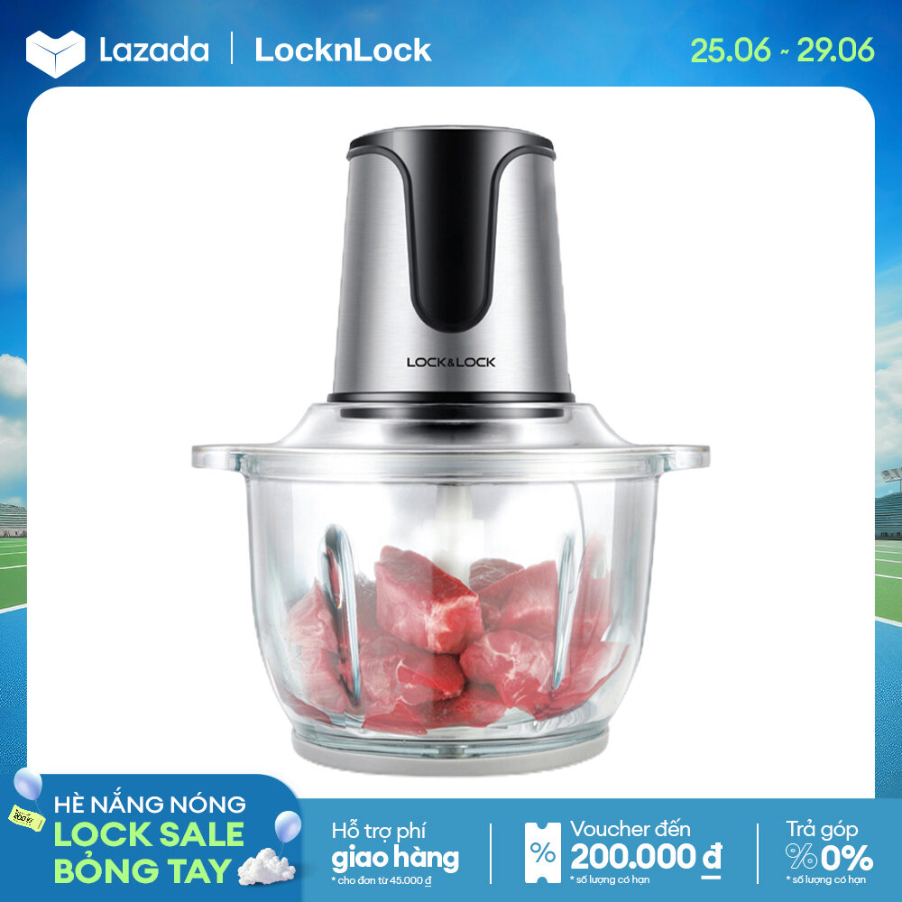 EJM171 - Máy xay thịt đa năng Lock&Lock 2L 300W - Cối thủy tinh, Lưỡi dao kép thép không gỉ, 2 cấp độ xay - chính hãng - Bảo hành 2 năm