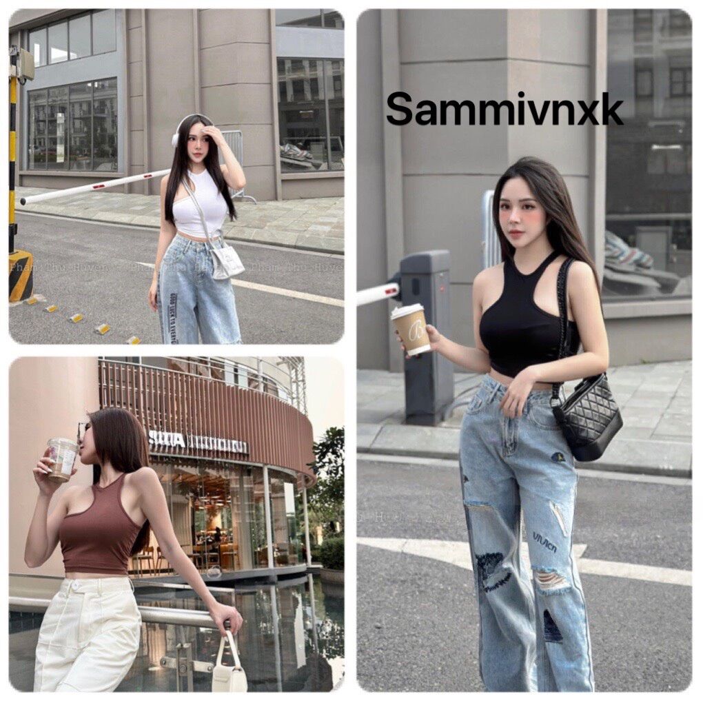 Áo ba lỗ khoét vai dáng croptop Sammivnxk☘️freeship