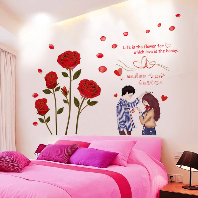 Tranh dán tường hoa hồng giấy dán tường trang trí tường nền đầu giường cặp đôi phòng ngủ phòng cưới tự dính ấm áp lãng mạn