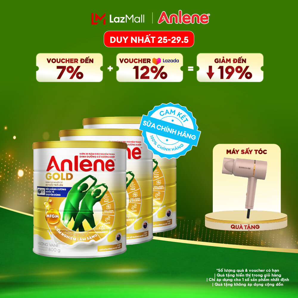 [Voucher giảm đến 26%]Combo 3 Sữa Bột Anlene Gold Hương Vani 800G