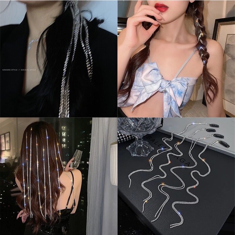 Kẹp tóc dây đá 2 line bling bilng