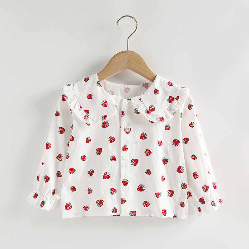 Áo Sơ Mi Trẻ Em Tay Dài Mùa Xuân Thu Cotton Nguyên Chất Cổ Bẻ Viền Hoa Phong Cách Hàn Quốc Áo Cardigan Họa Tiết Hoạt Hình Áo Lót Trẻ Em