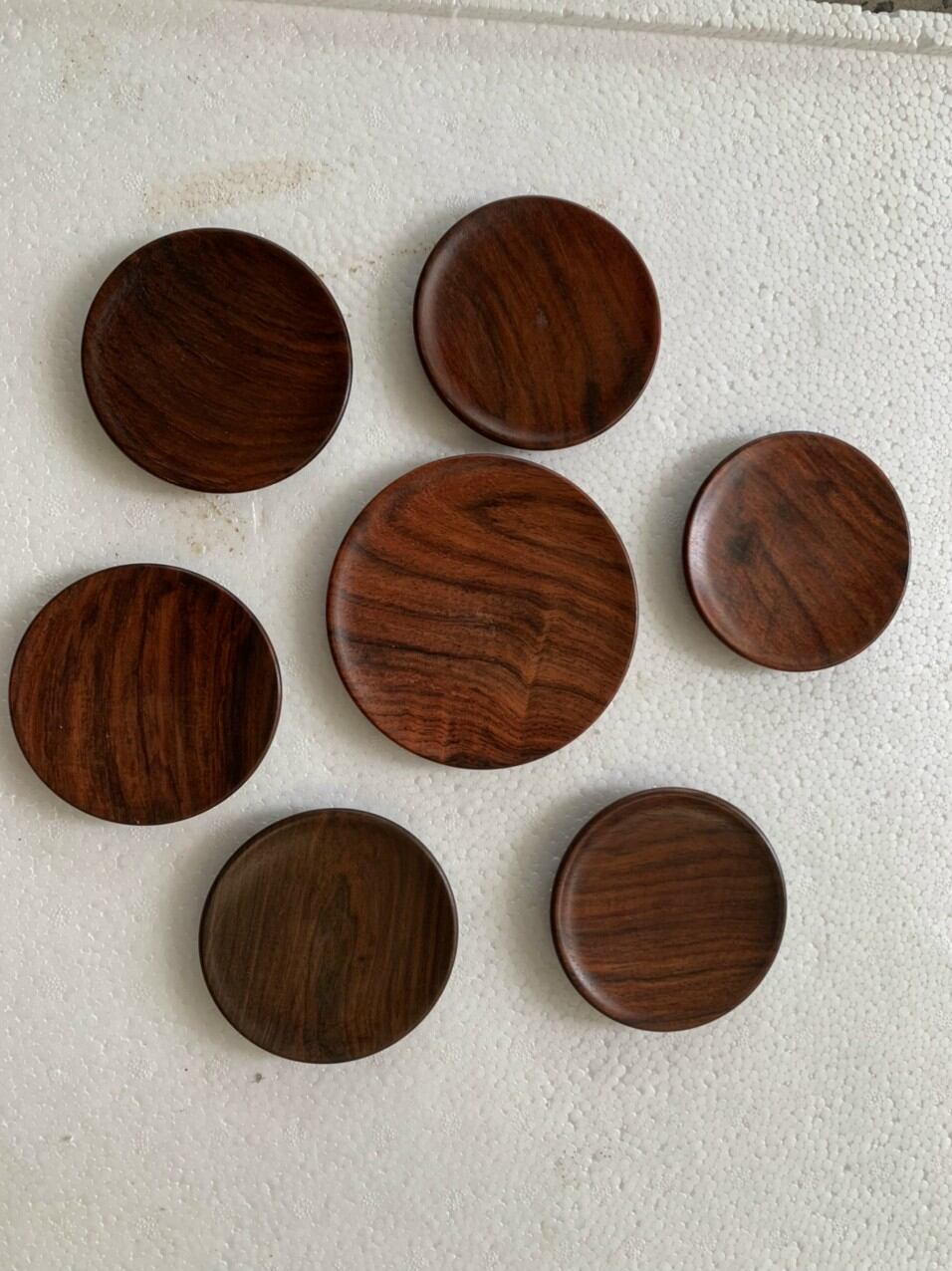 Bộ 7 đĩa lót ấm chén gỗ trắc