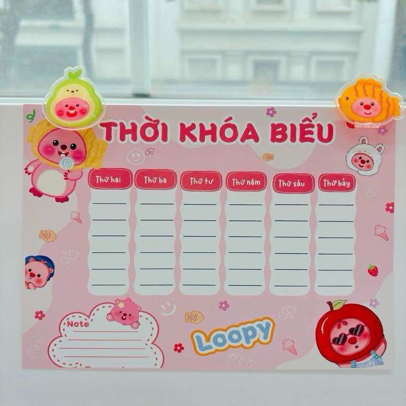 Set 3 tấm thời khoá biểu mẫu capybara, gấu dâu lotso, loopy cute
