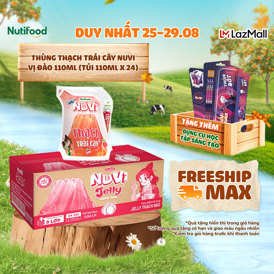 Thùng thạch trái cây nuvi vị đào 110ml - - thêm 20% nước ép trái cây - không chất bảo quản