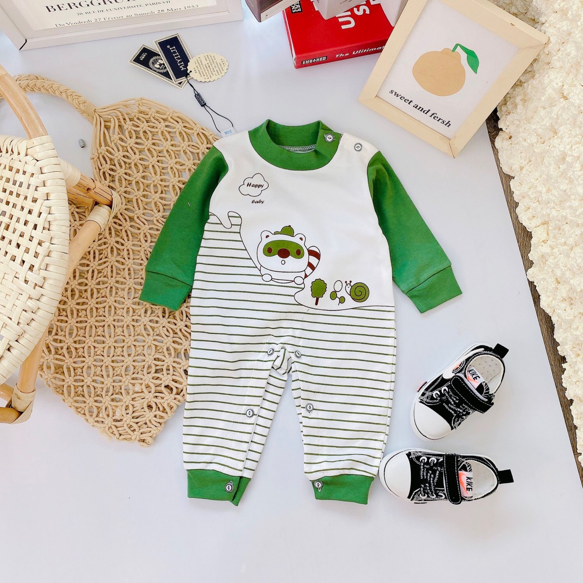 Body sơ sinh vải nỉ cotton cho bé 3-9kg