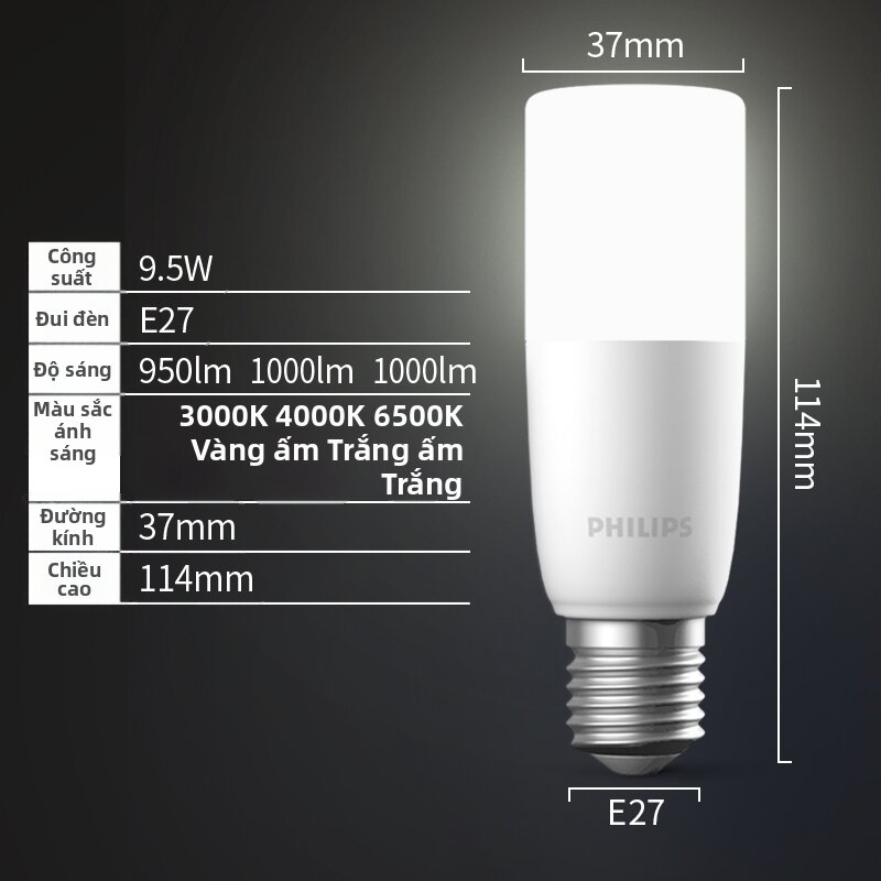 Philips | Đèn LED Siêu Sáng E27 Tiết Kiệm Năng Lượng 3U Thay Thế
