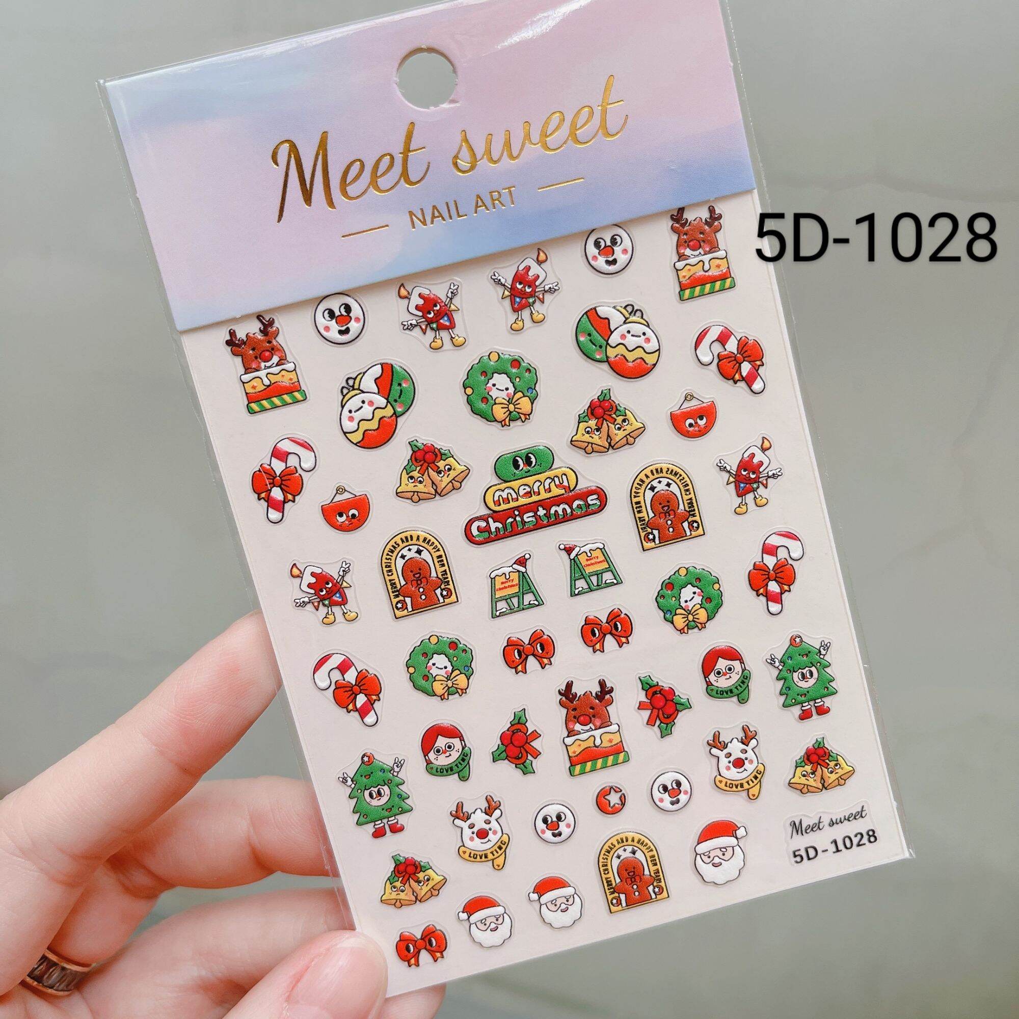 Sticker dán móng tay nail Noel giáng sinh 5D lụa trang trí móng tay