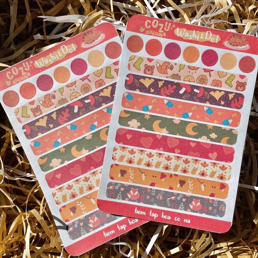 Sticker / Hình dán Cozy Washi strips & dots - tiemtaphoacona