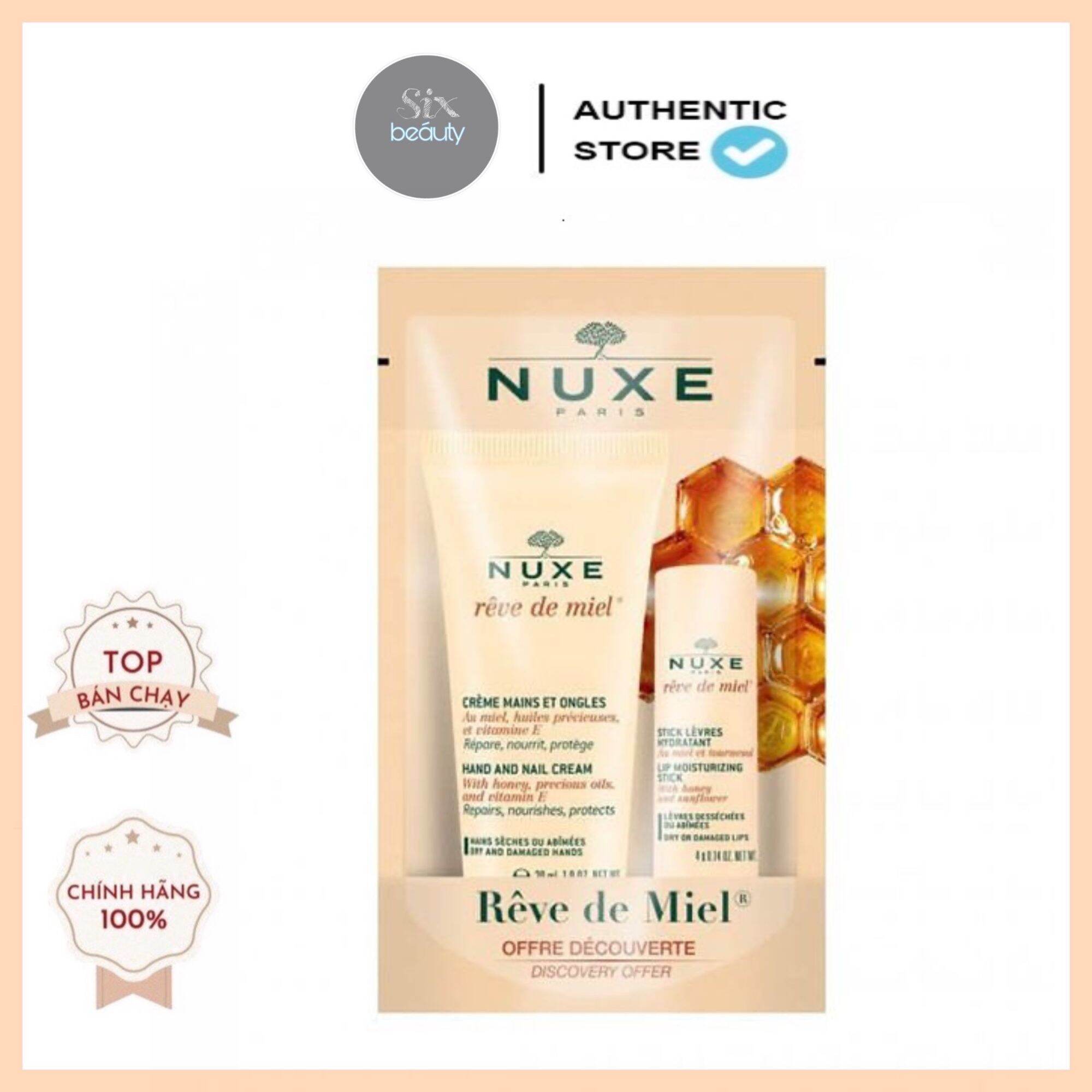 Set dưỡng môi + dưỡng da tay nuxe reve de miel hand pháp