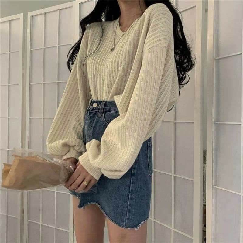 Áo Len gân cổ tim nữ tay dài