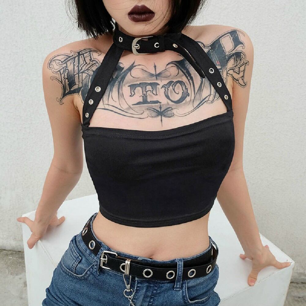 Áo ống croptop phối chocker cá tính