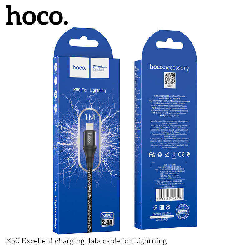 (lighting) Cáp sạc nhanh 2.4A hoco X50 dây dù