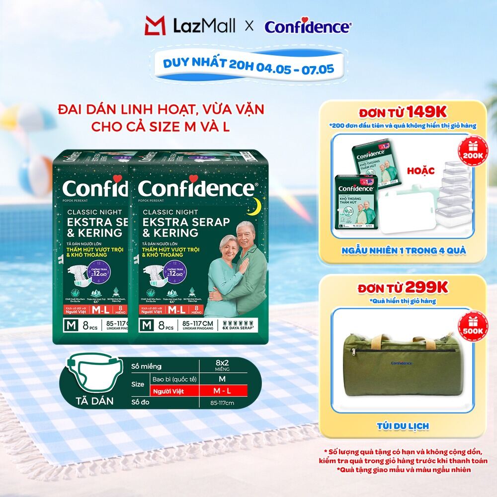 Combo 4 Tã dán ngưới lớn Confidence Thấm Hút Vượt Trội  Khô Thoáng M-L 8M/L-XL 7M