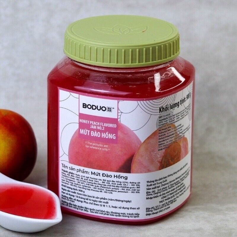 Mứt sinh tố trái cây boduo đào hồng hủ 900gr