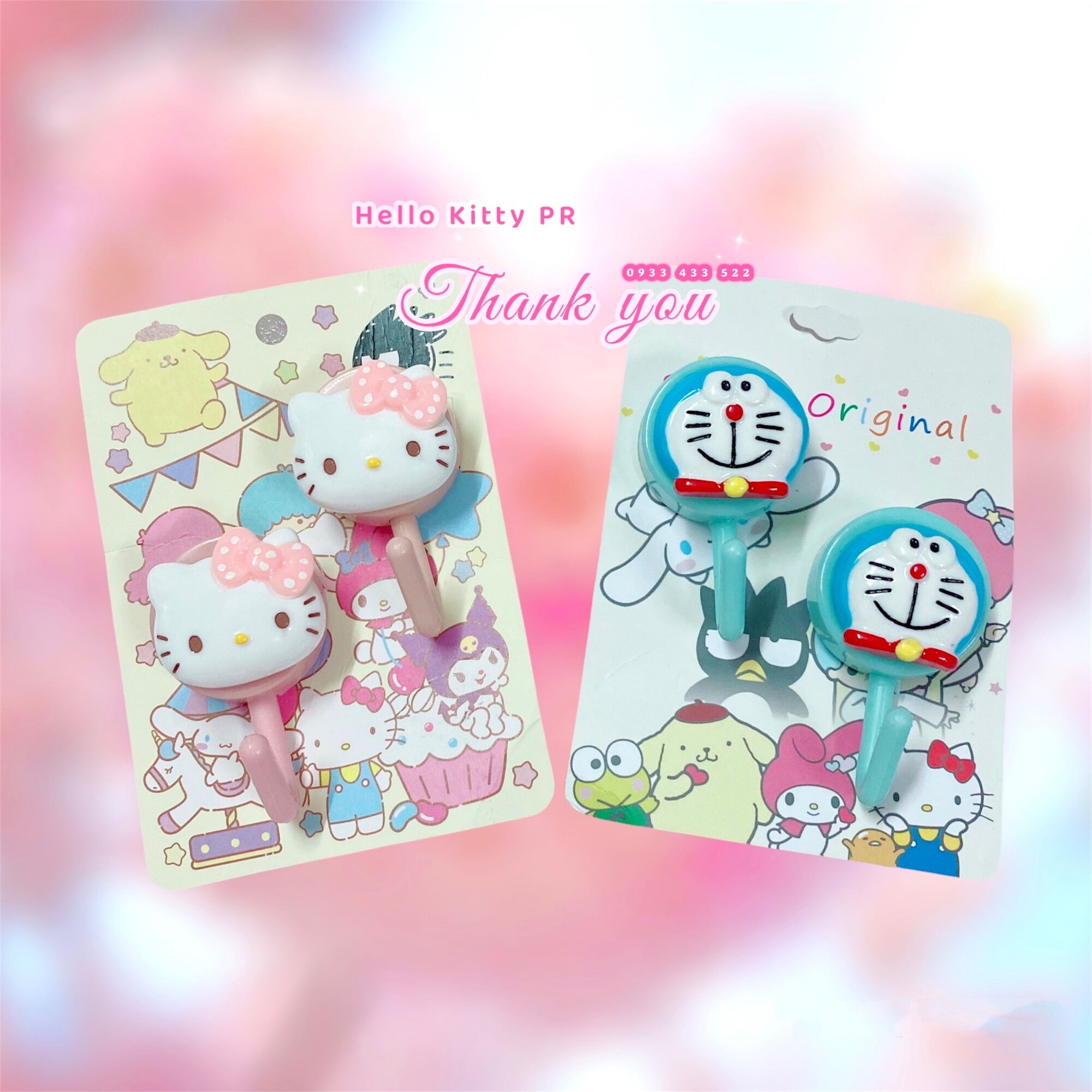 Set 2 móc dán Hello Kitty - Doremon Doraemon