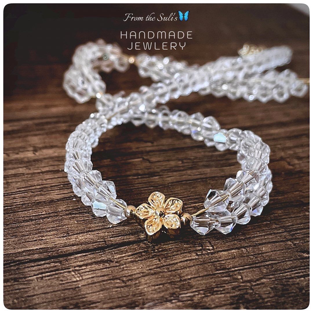 Set choker và khuyên tai nữ pha lê trong suốt dài, diy [Suli'sHandmade]