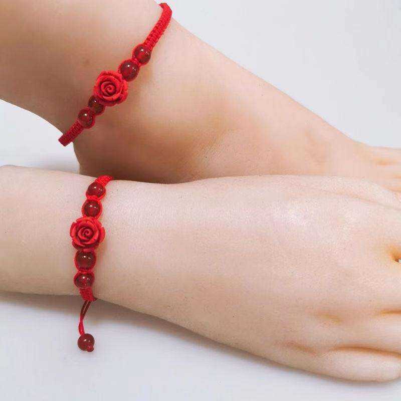 Vòng Tay Vòng Chân Dây Chu Sa Mẫu Nữ Gợi Cảm Năm Tuổi Vận Chuyển Nam Cặp Đôi Mã Não Hoa Hồng Biên Soạn