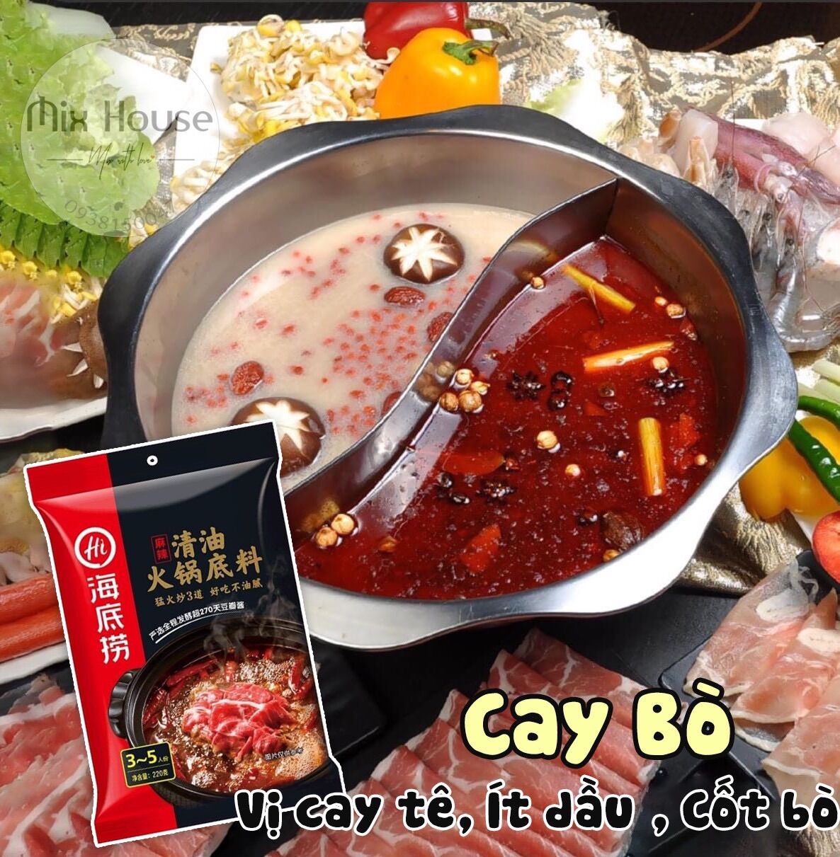 Cốt lẩu haidilao cay thanh bò gói 220g